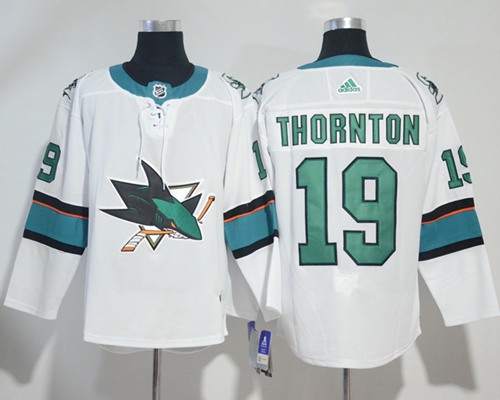 Adidas Men San Jose Sharks 19 Joe Thornton White Road Authentic Stitched NHL Jersey